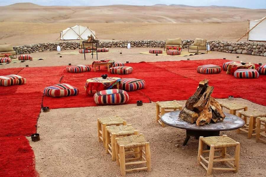 Agafay: Half-Day Rocky Desert Quad & Camel Ride with Lunch - Mint tea and lunch with a wide desert view