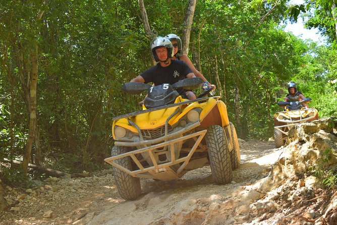 ATV Single & Zip Line from Cancun - Entering a Clear Mayan Cenote