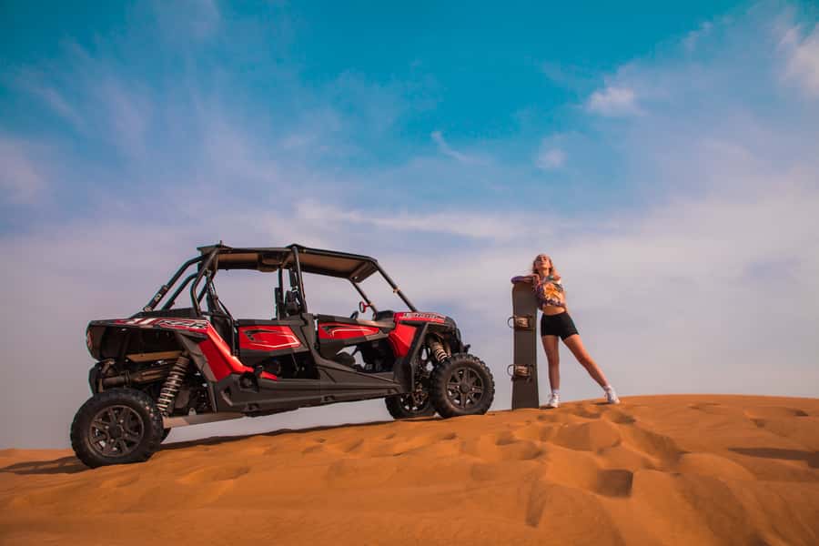 Dubai: Dune Buggy Desert Safari, Camel Ride & Sandboarding - What the $220 price means for two people