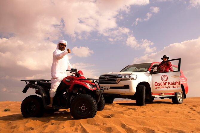 Dubai Self-drive Quad Bike, Sand Boarding, Camels & Refreshments - Key points at a glance