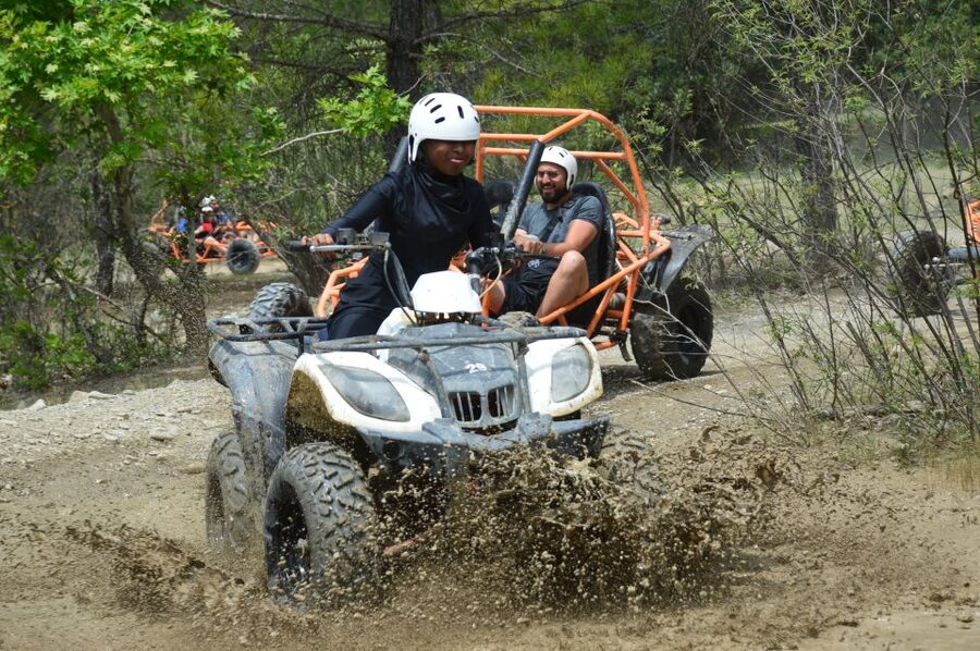 From Belek: Fully Combo Zipline, Quad Safari, Rafting, Lunch - A quick zipline above the pine forest