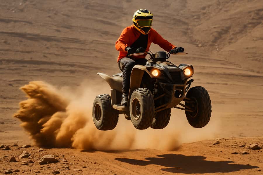 From Marrakech: Agafay Desert Quad Biking with Dinner & Show - Riding with the Atlas Mountains behind you