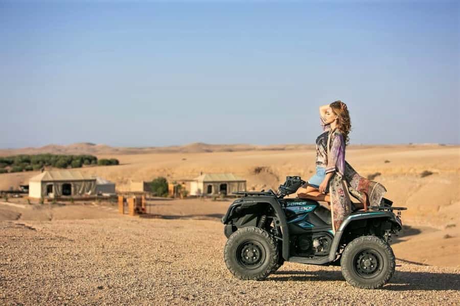 From Marrakech: Agafay Desert Sunset, Quad Biking, & Dinner - Sunset beside the camp pool