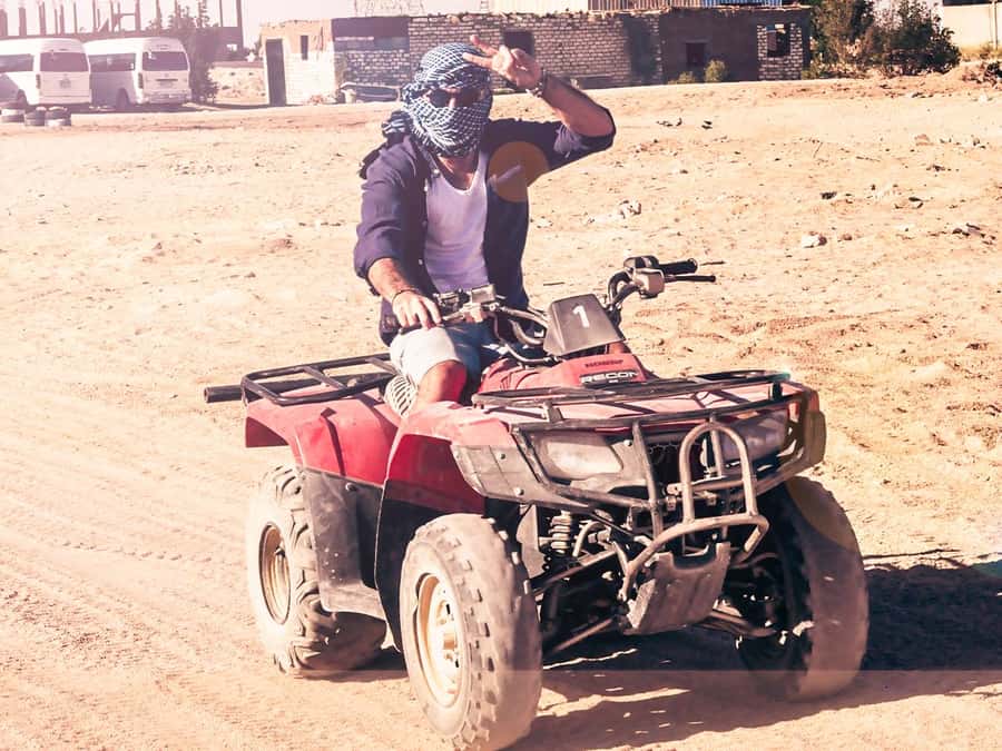 Hurghada: Sunrise Quad Bike, Camel and Oriental Breakfast - Safety briefing, test ride, and the first turn of the quad