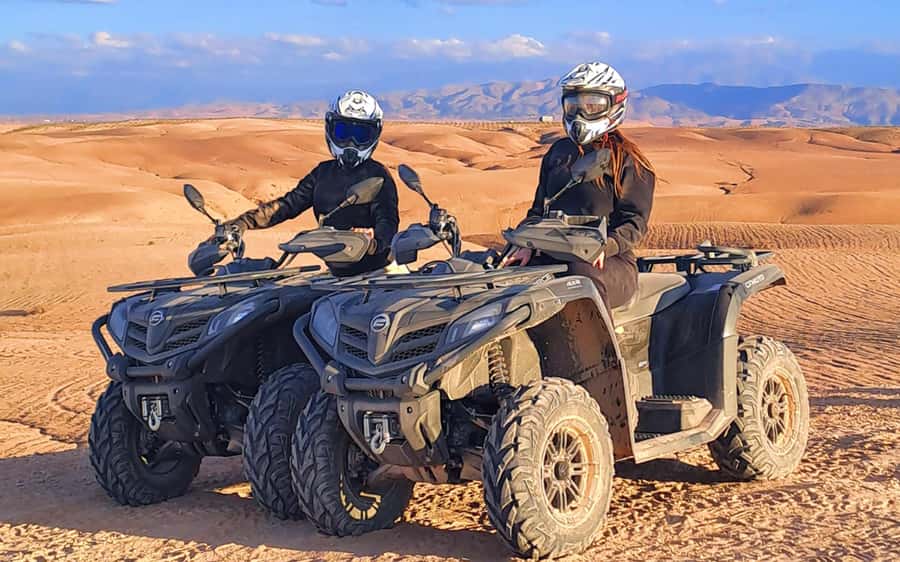 Marrakech: Agafay Desert Quad Bike Tour with Moroccan Tea - Getting fitted with a quad, helmet, and goggles