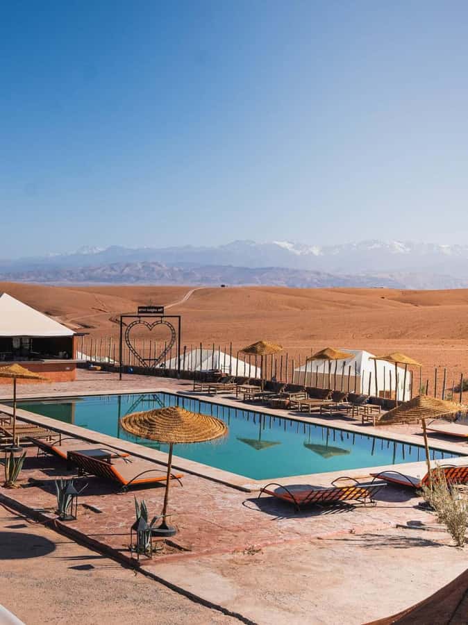 Marrakech: Buggy Ride, Pool & Dinner Show in Agafay Desert - A desert pool before dinner