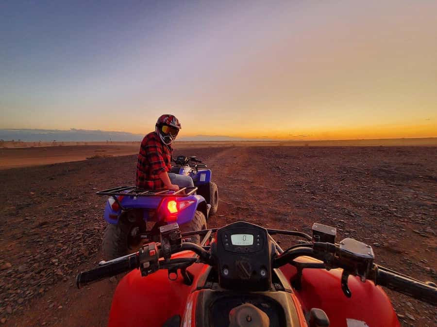 Marrakech: Desert and Palm Grove Sunset Quad Tour with Tea - Getting comfortable on the 300CC quad