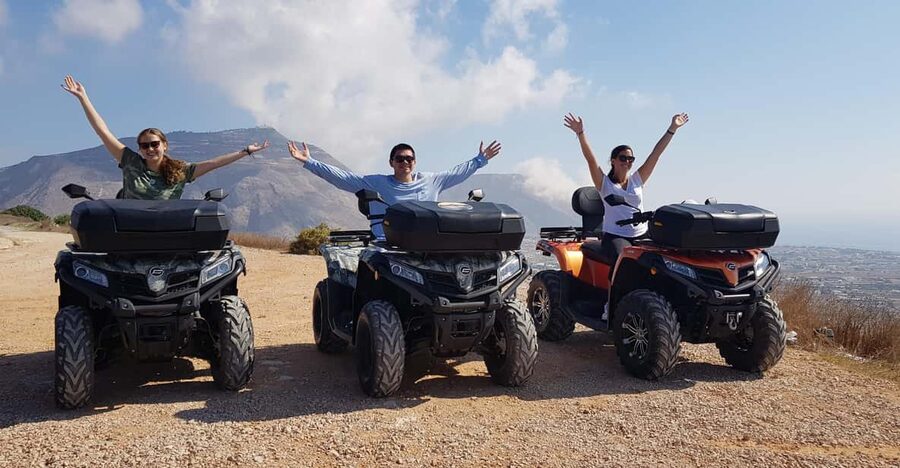Santorini: ATV guided tour around the South of the island - The windmills of Emporeio and the climb toward Prophet Elias