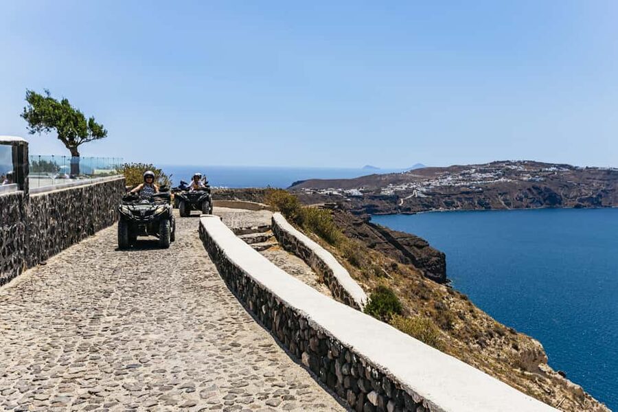Santorini: ATV Quad Bike Tour with Lunch and Pickup - Emporio windmills and the quieter south