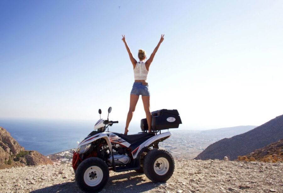 Santorini: ATV-Quad Experience Tour + Transportation - From Perissa’s black beach to Emporio’s old lanes