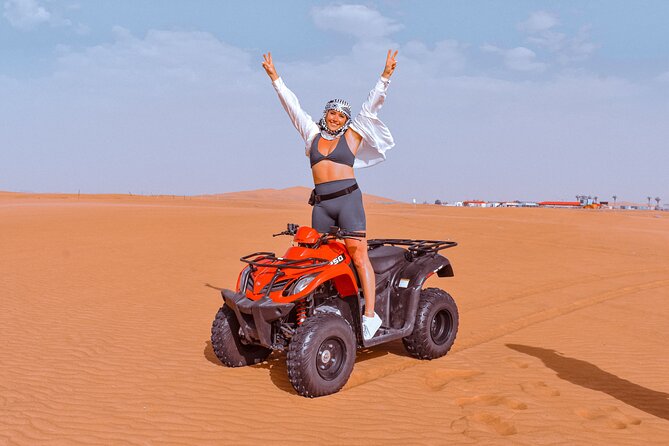 Sunset Desert Safari Quad bike Camel ride Sand Board & BBQ Dinner - One evening, two desert settings